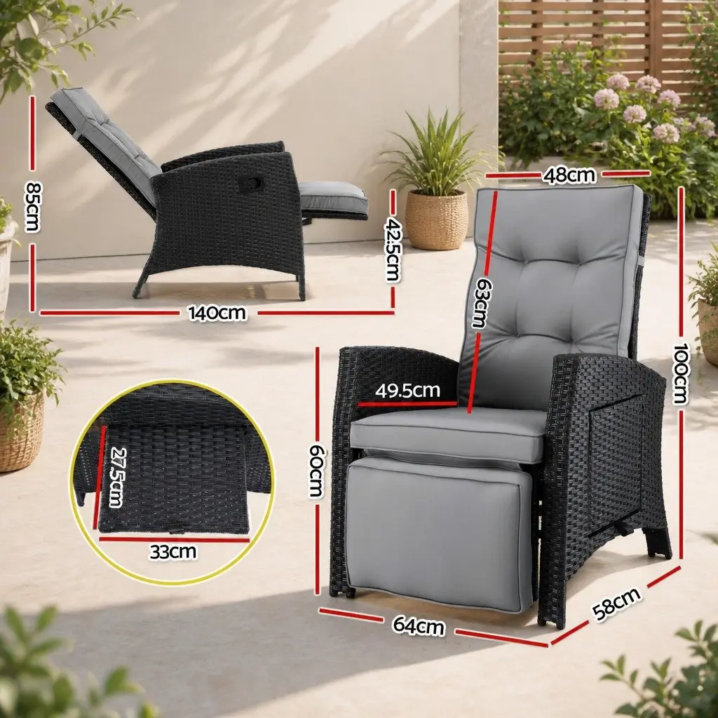 Outdoor Recliner Chair Patio Adjustable Backrest Footrest Wicker Lounger