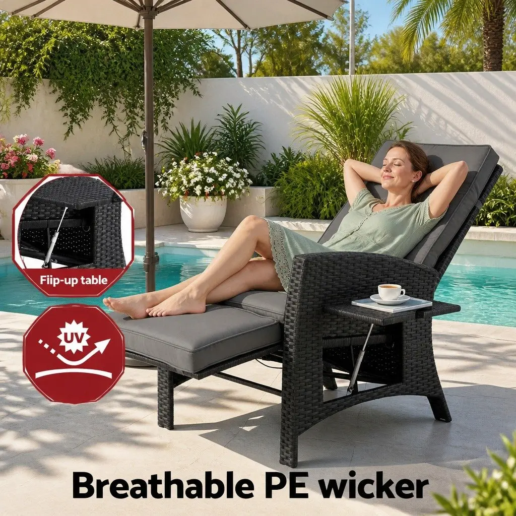 Outdoor Recliner Chair Patio Adjustable Backrest Footrest Wicker Lounger