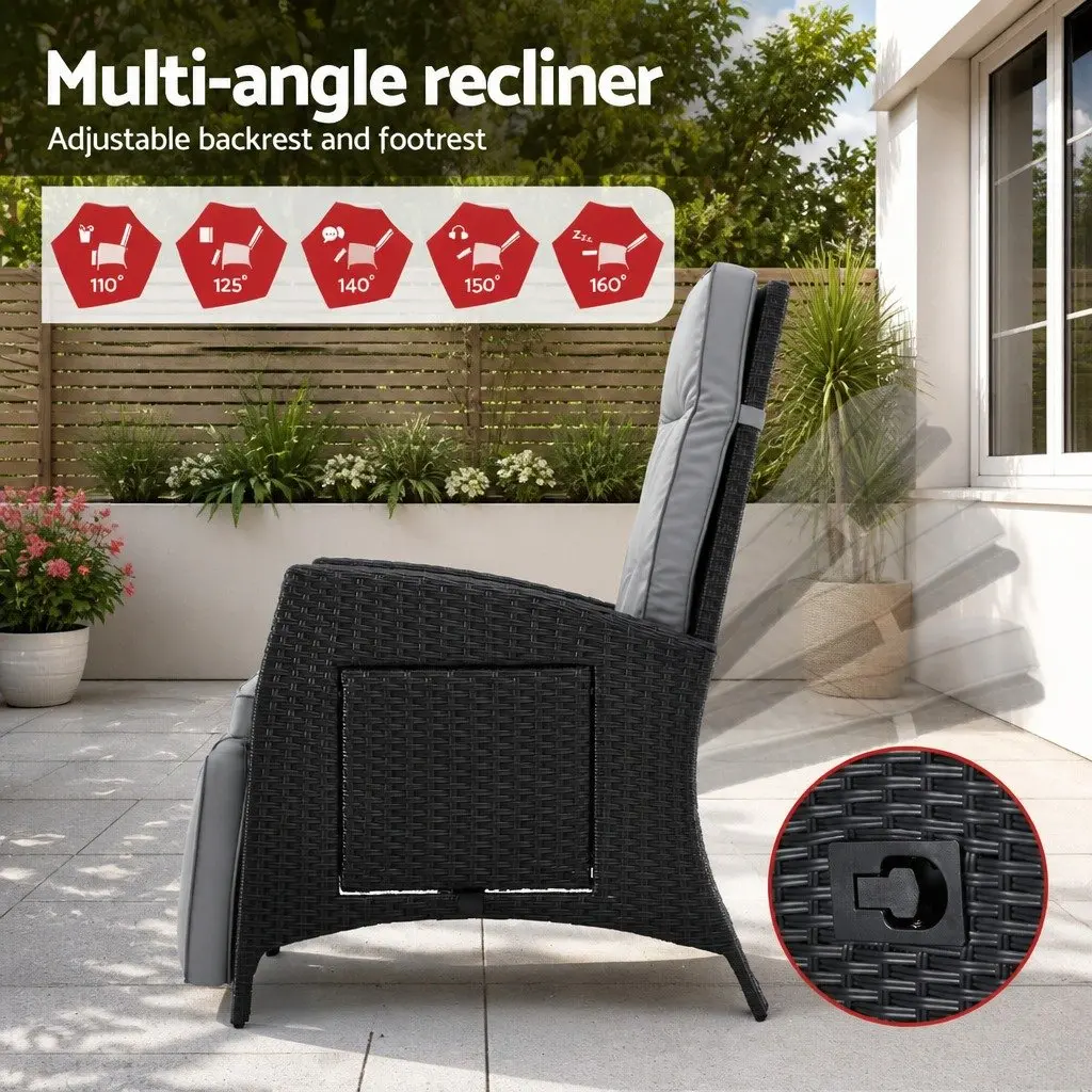 Outdoor Recliner Chair Patio Adjustable Backrest Footrest Wicker Lounger
