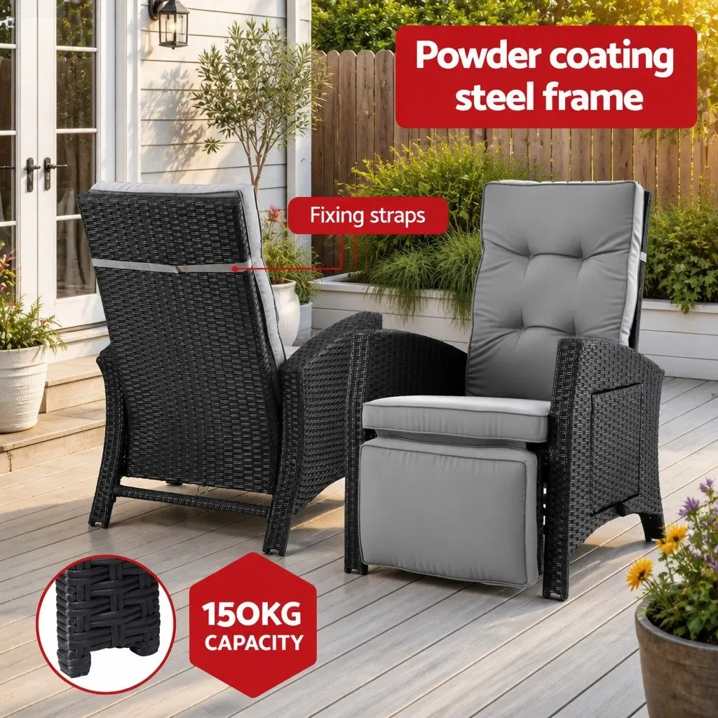 Outdoor Recliner Chair Patio Adjustable Backrest Footrest Wicker Lounger