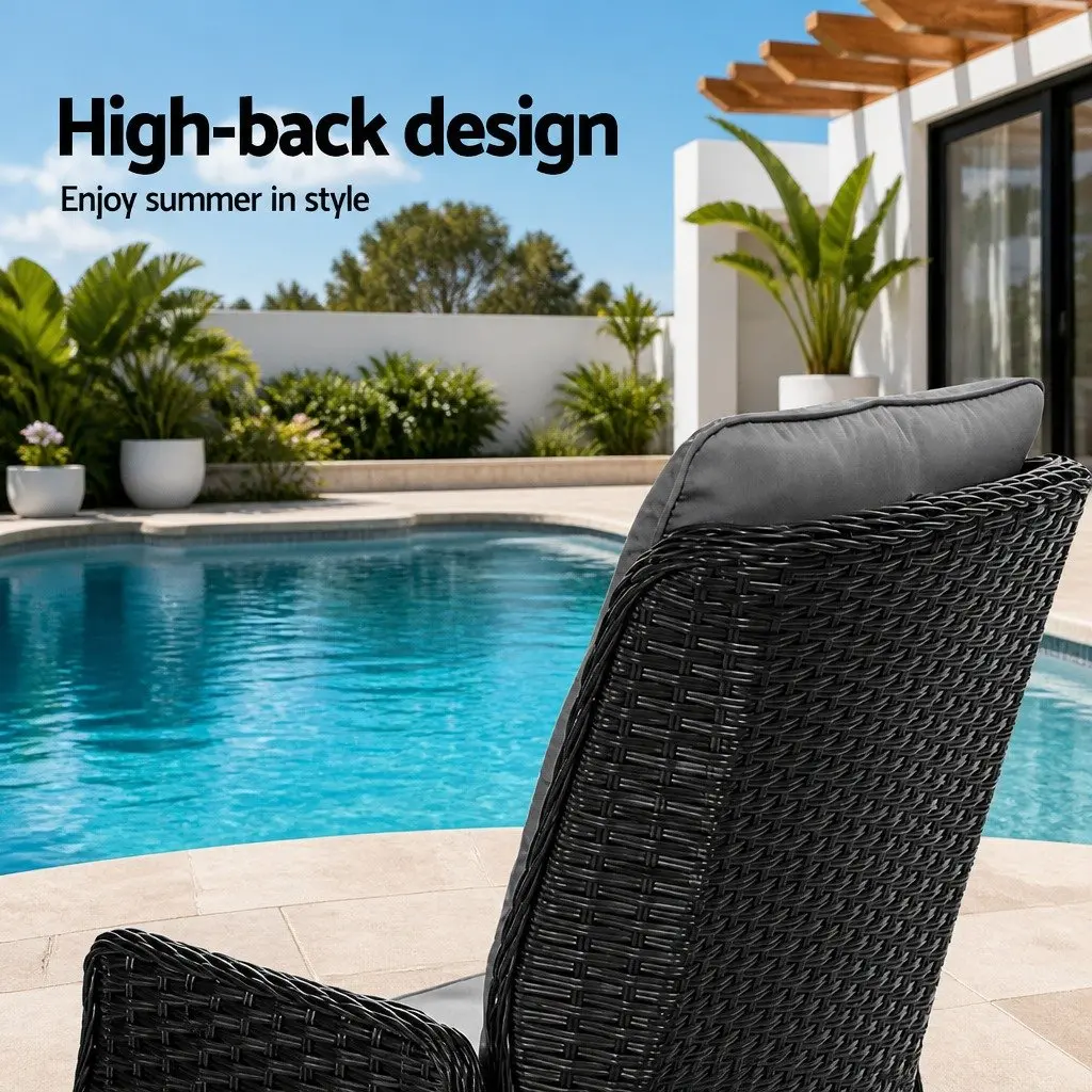 2PC Recliner Chair Sun Lounge Wicker Lounger Outdoor Furniture Adjustable Black