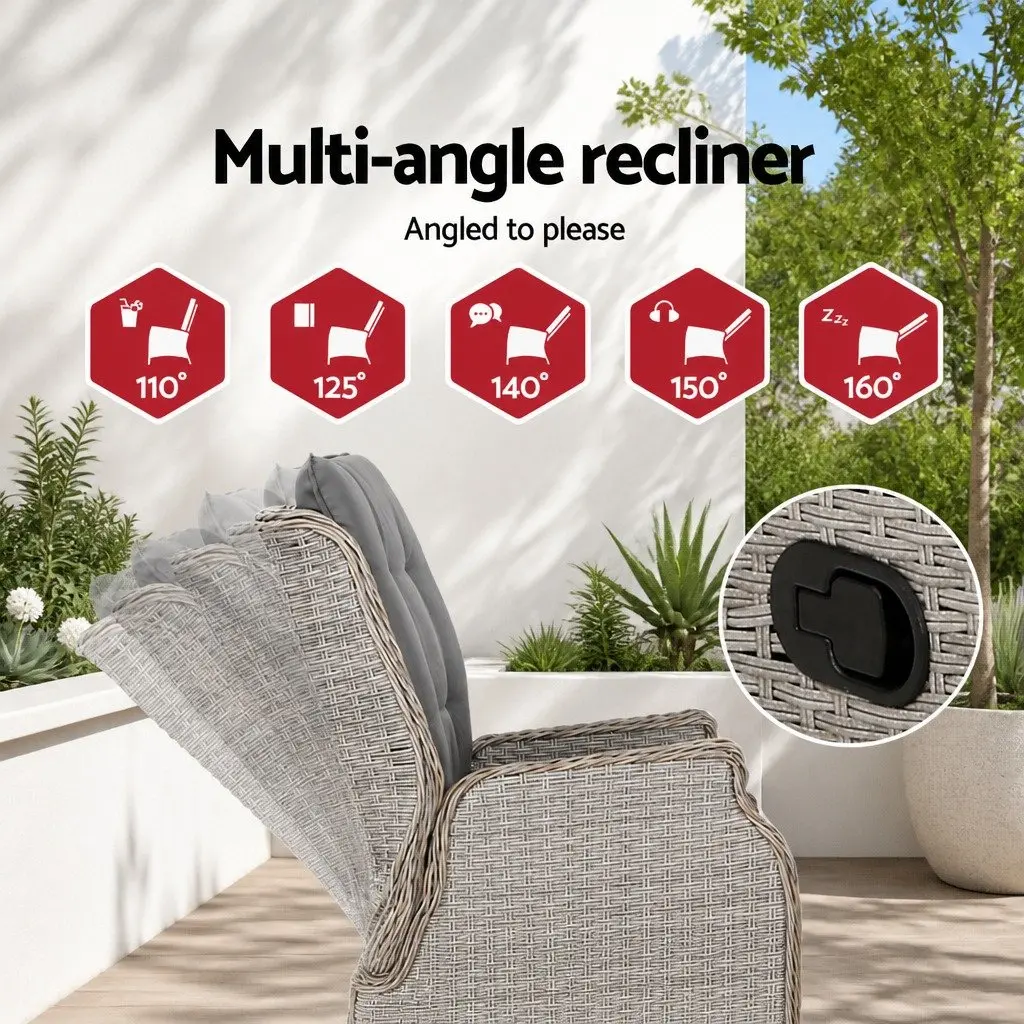 Wicker Recliner Chair Outdoor Garden Patio Lounger Set 2 Piece Adjustable Backrest