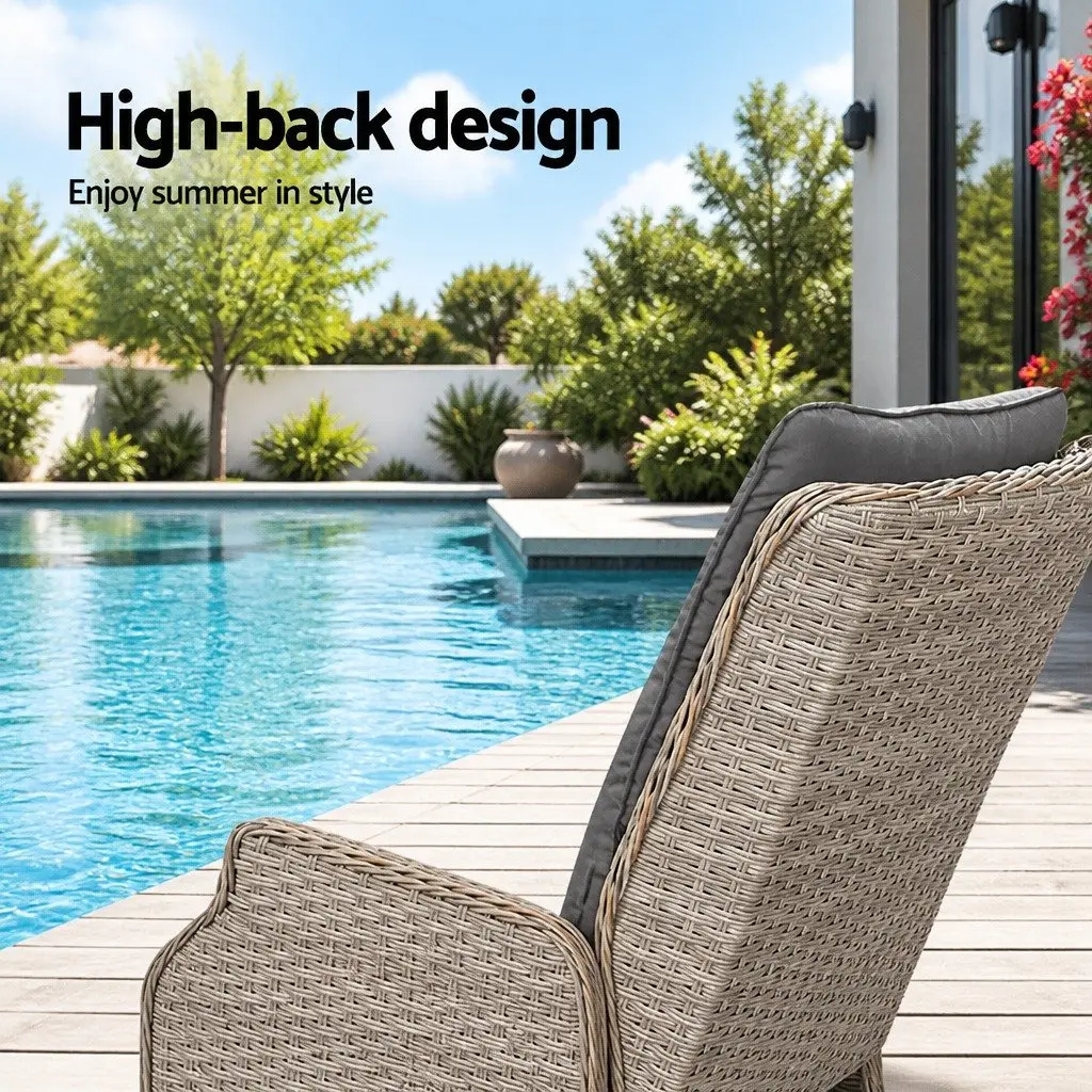 Wicker Recliner Chair Outdoor Garden Patio Lounger Set 2 Piece Adjustable Backrest