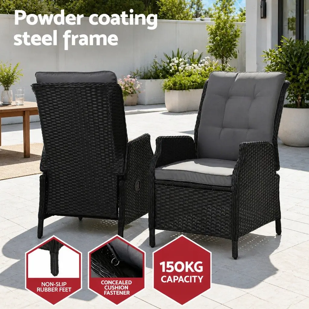 Wicker Recliner Chair Outdoor Furniture Patio Adjustable Lounger with Ottoman