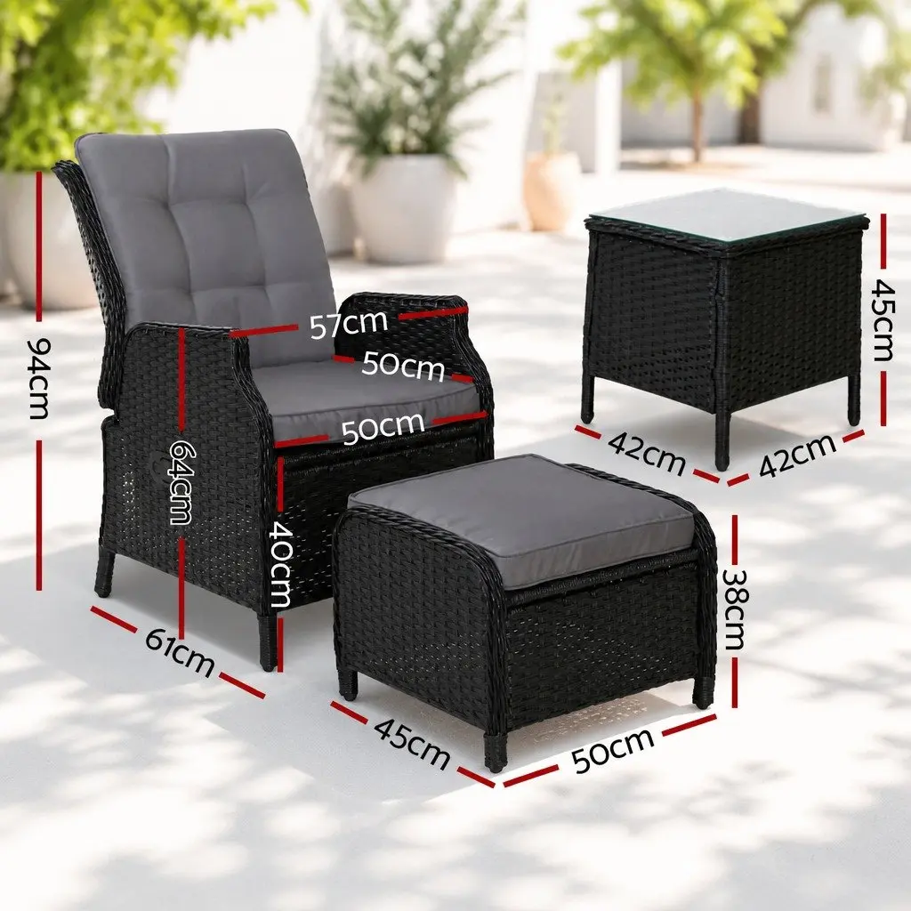 5PC Wicker Recliner Outdoor Furniture Set Adjustable Chairs Ottomans Side Table