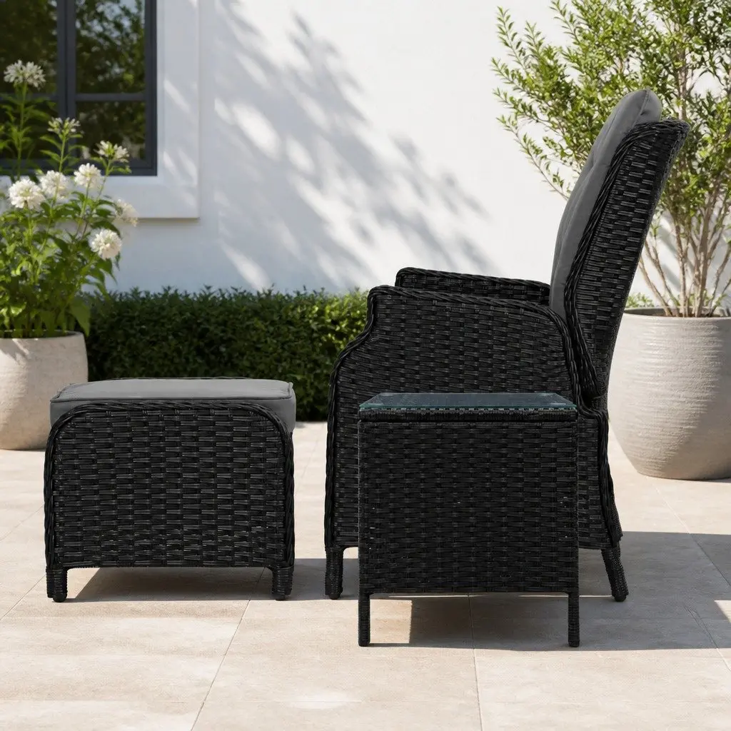 5PC Wicker Recliner Outdoor Furniture Set Adjustable Chairs Ottomans Side Table