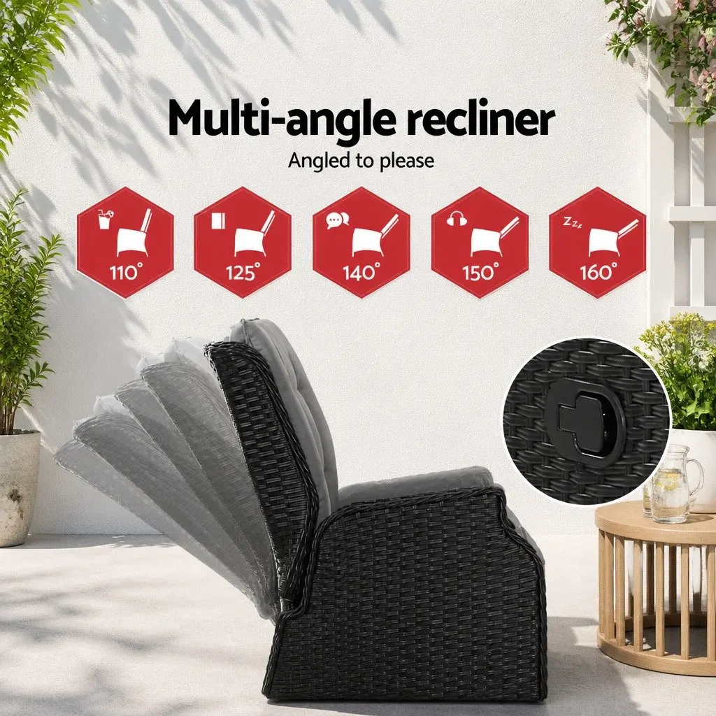 5PC Wicker Recliner Outdoor Furniture Set Adjustable Chairs Ottomans Side Table