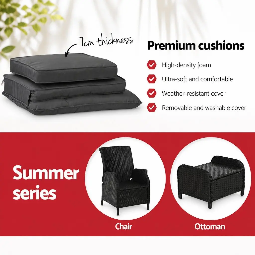 5PC Wicker Recliner Outdoor Furniture Set Adjustable Chairs Ottomans Side Table