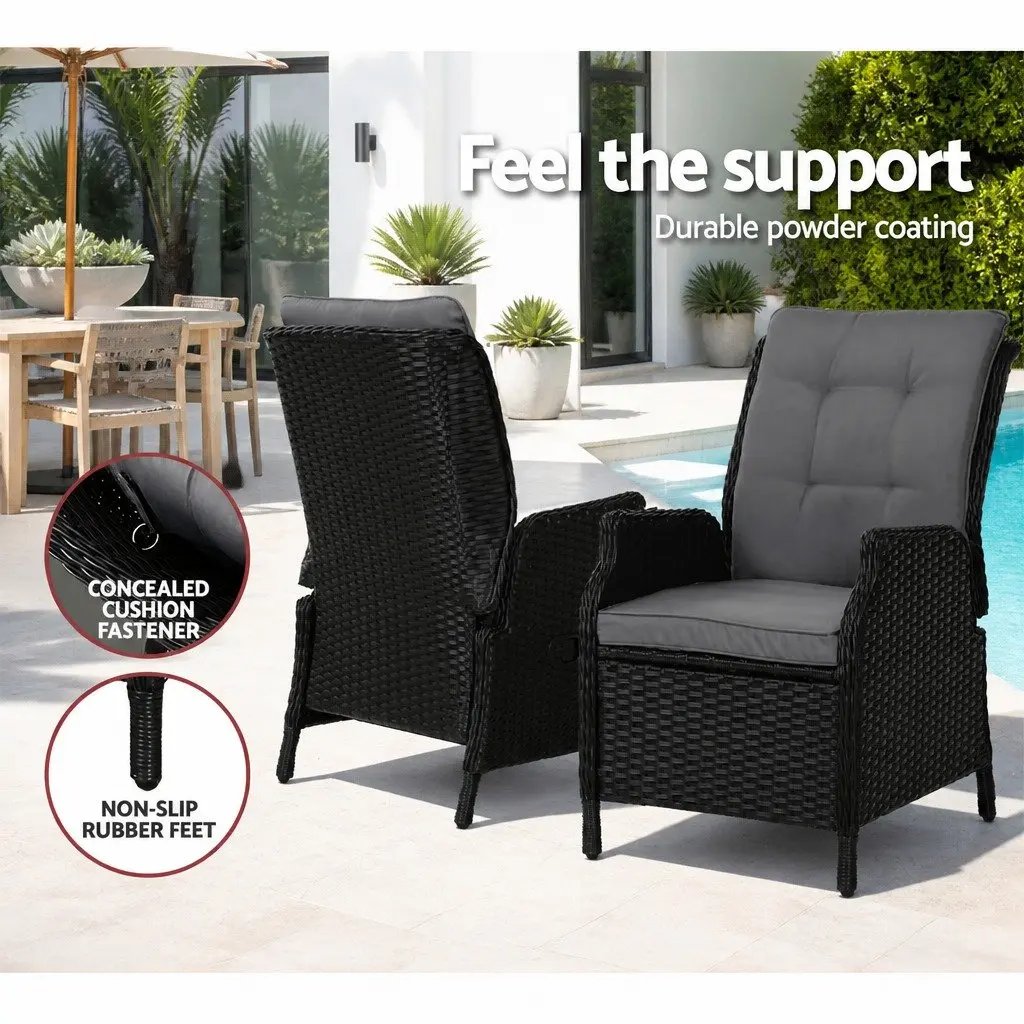 5PC Wicker Recliner Outdoor Furniture Set Adjustable Chairs Ottomans Side Table