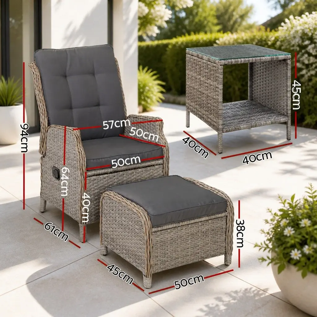 5 Piece Wicker Recliner Outdoor Furniture Set with Adjustable Backrest for Patio Garden