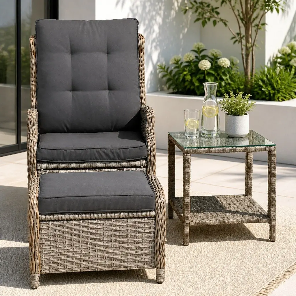 5 Piece Wicker Recliner Outdoor Furniture Set with Adjustable Backrest for Patio Garden