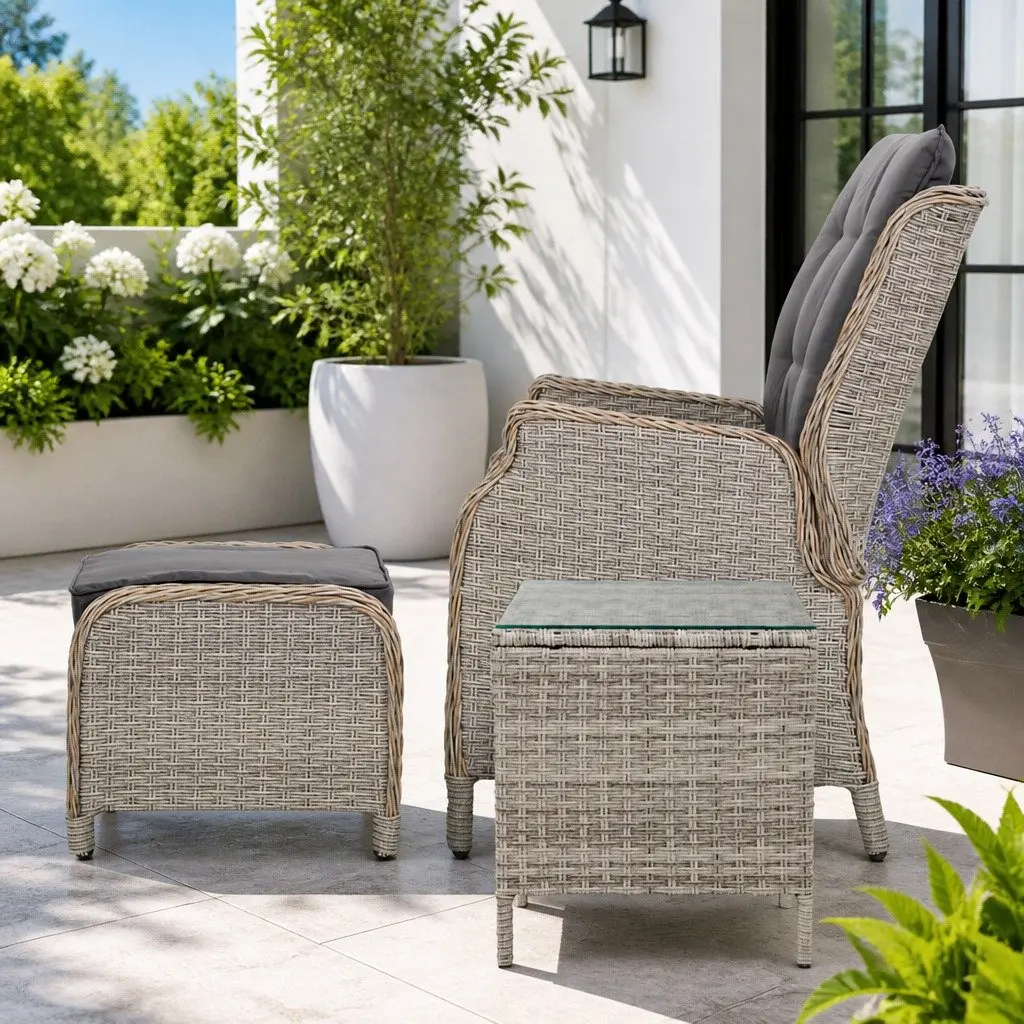 5 Piece Wicker Recliner Outdoor Furniture Set with Adjustable Backrest for Patio Garden