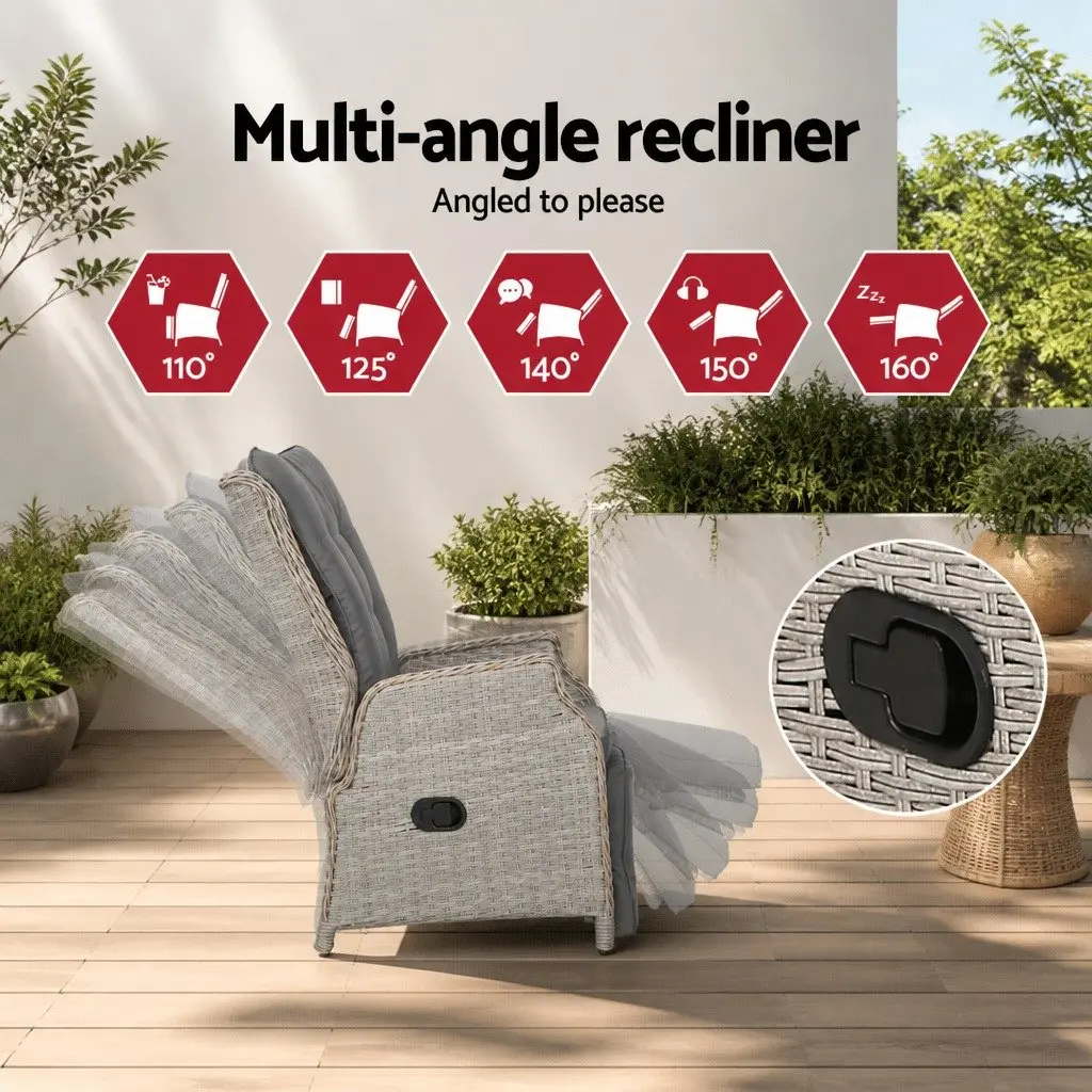 3 Piece Outdoor Recliner Set Garden Patio Wicker Lounge Chairs Side Table