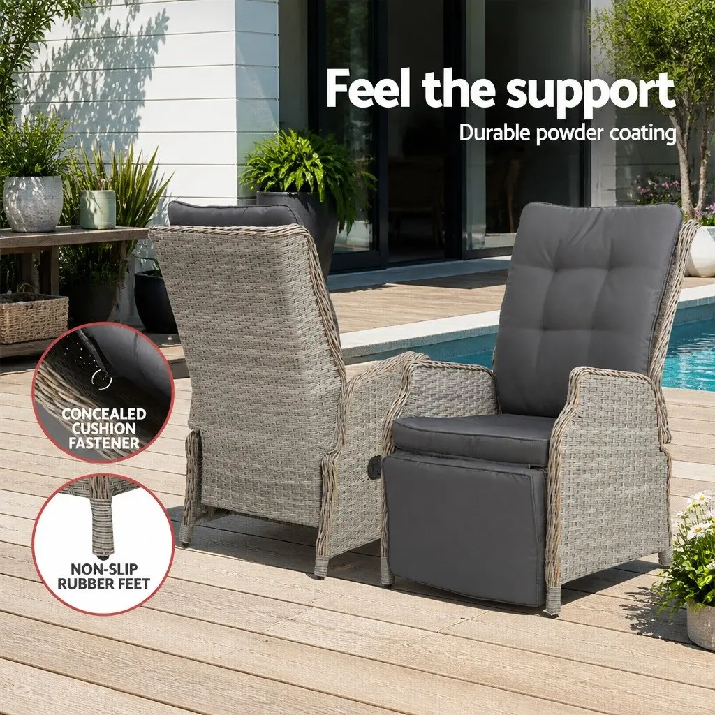 3 Piece Outdoor Recliner Set Garden Patio Wicker Lounge Chairs Side Table