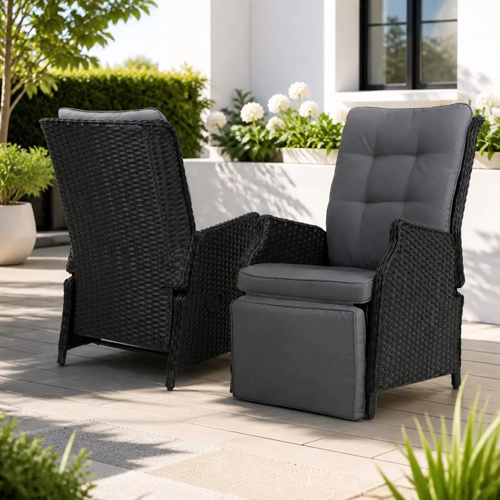 2PC Adjustable Backrest Wicker Recliner Chair Set