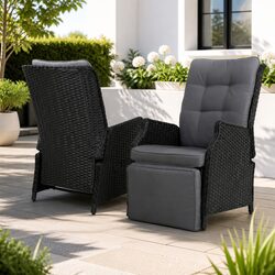2PC Adjustable Backrest Wicker Recliner Chair Set