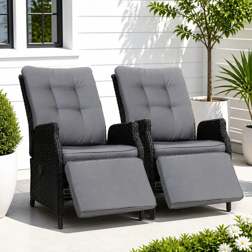 2PC Adjustable Backrest Wicker Recliner Chair Set