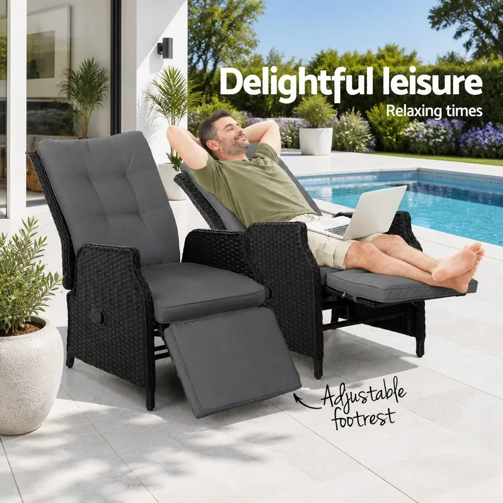2PC Adjustable Backrest Wicker Recliner Chair Set