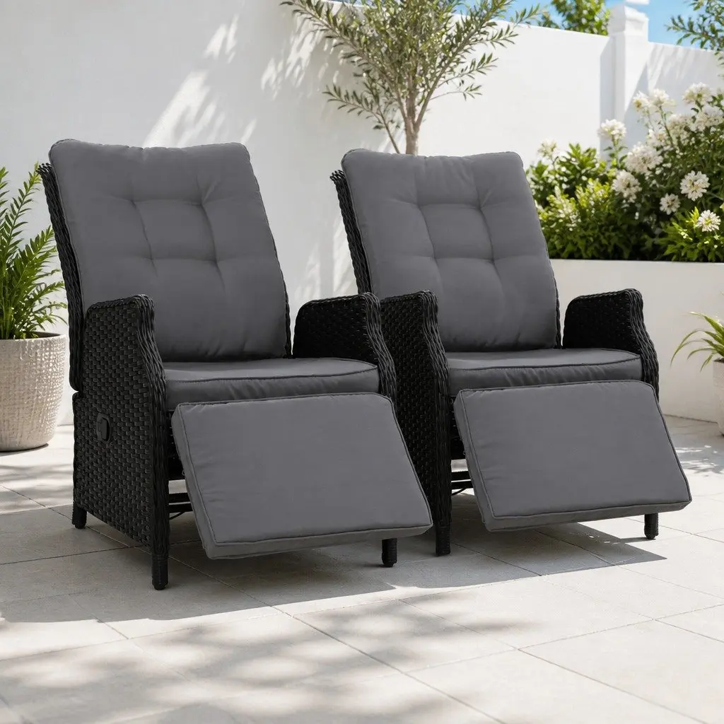 2PC Adjustable Backrest Wicker Recliner Chair Set