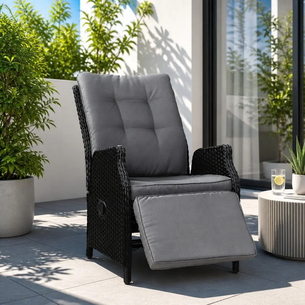 Wicker Recliner Chair Sun Lounge Outdoor Furniture Patio Adjustable Lounger