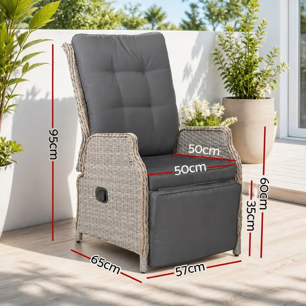Wicker Recliner Chair Sun Lounge Adjustable Outdoor Patio Furniture Grey Lounger