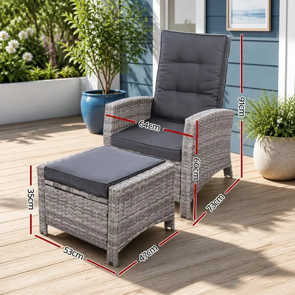 Recliner Chairs 2PC Wicker Lounger Outdoor Furniture Adjustable Backrest
