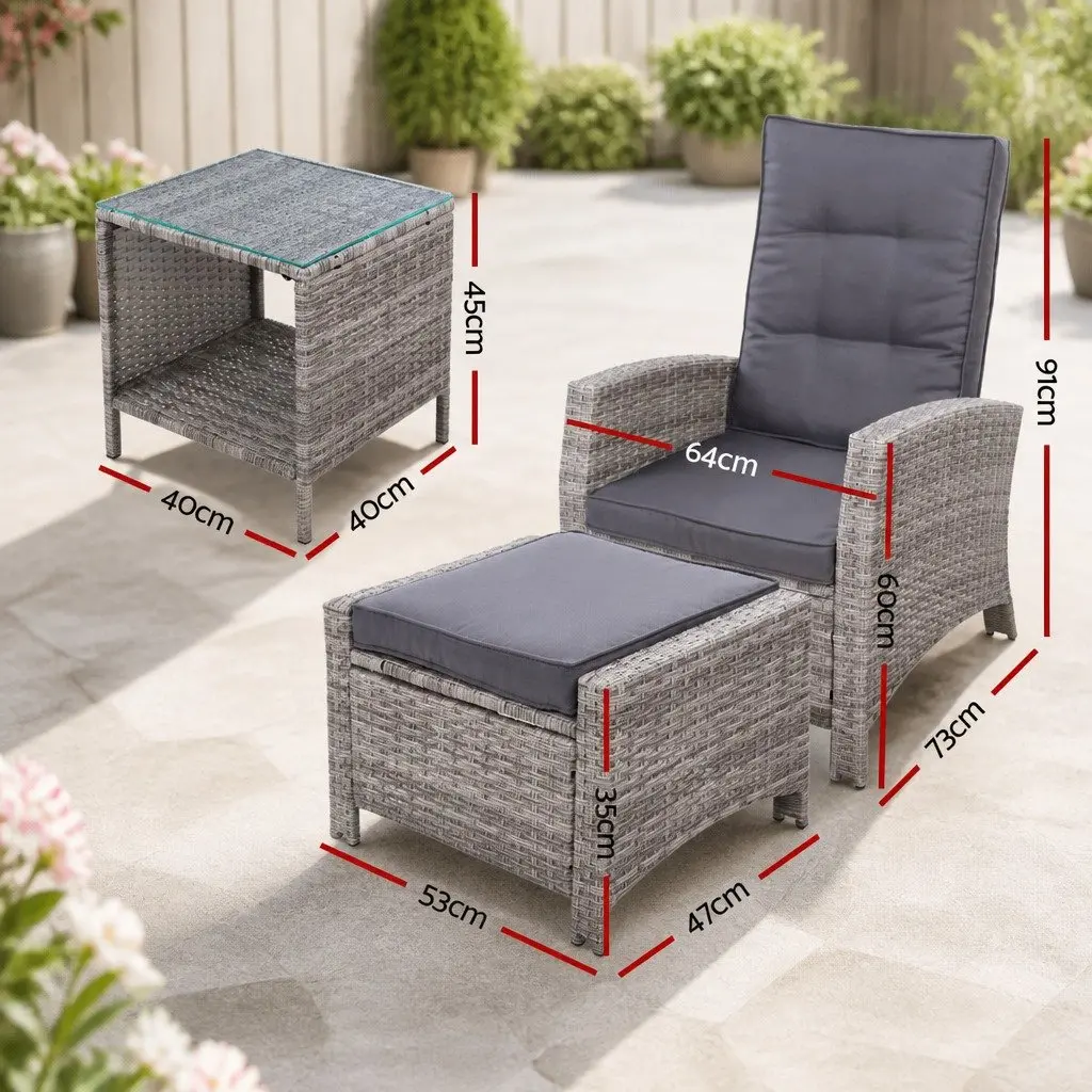 5 Piece Outdoor Recliner Chairs Ottoman Side Table Grey