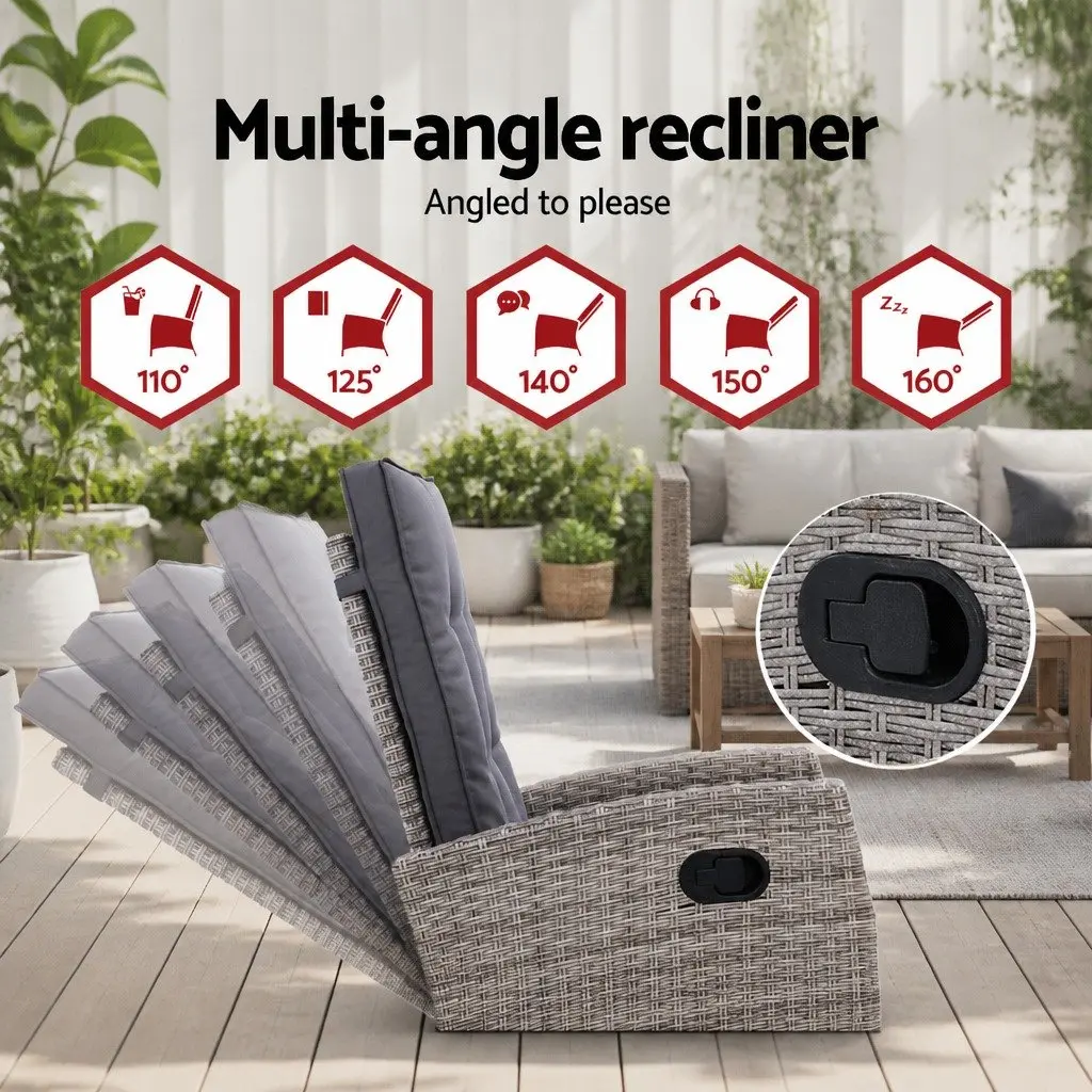 5 Piece Outdoor Recliner Chairs Ottoman Side Table Grey