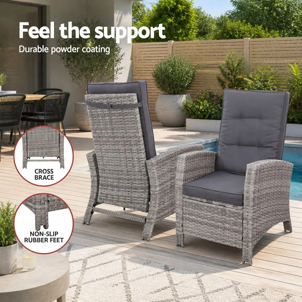 5 Piece Outdoor Recliner Chairs Ottoman Side Table Grey