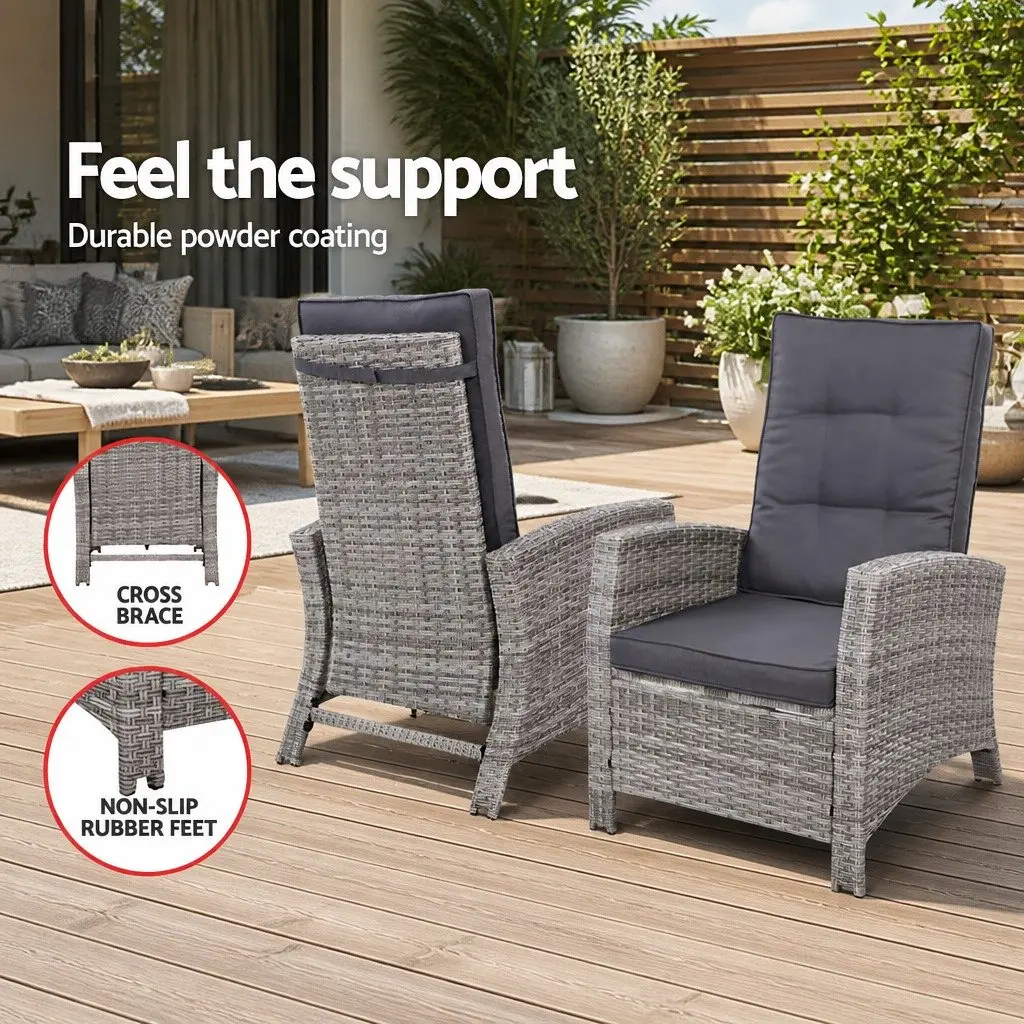 5 Piece Outdoor Recliner Chairs Ottoman Side Table Grey