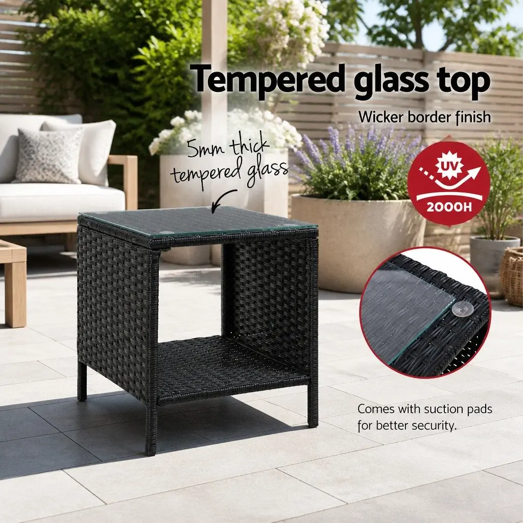 Wicker Side Table Coffee Indoor Outdoor 40cm W x 40cm D x 45cm H Black White