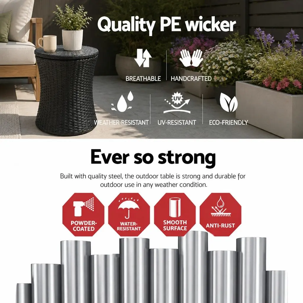 Wicker Side Table Coffee Indoor Outdoor 40cm W x 40cm D x 45cm H Black White