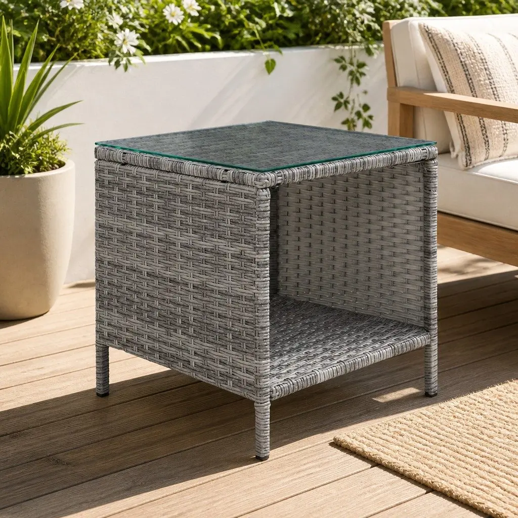 Wicker Side Table Coffee Desk for Indoor Outdoor Use 40cm x 40cm x 45cm