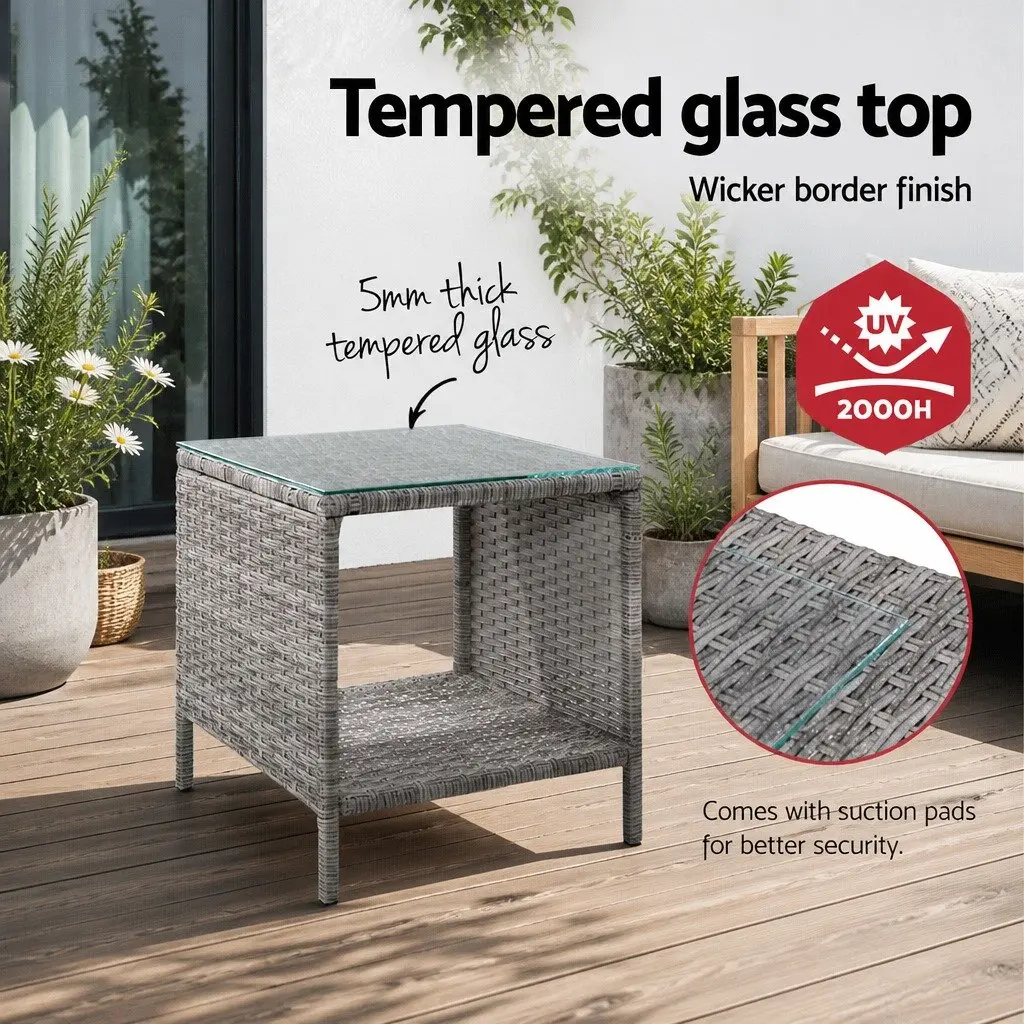 Wicker Side Table Coffee Desk for Indoor Outdoor Use 40cm x 40cm x 45cm