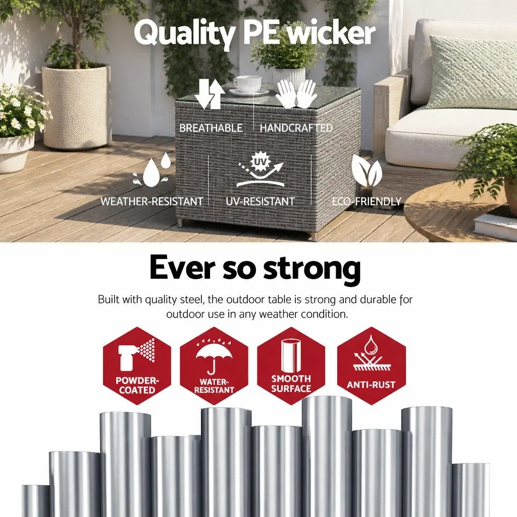 Wicker Side Table Coffee Desk for Indoor Outdoor Use 40cm x 40cm x 45cm