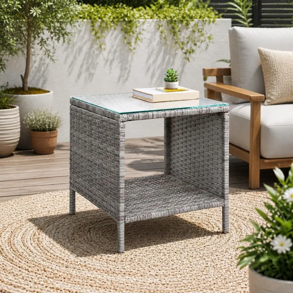 Wicker Side Table Coffee Desk for Indoor Outdoor Use 40cm x 40cm x 45cm
