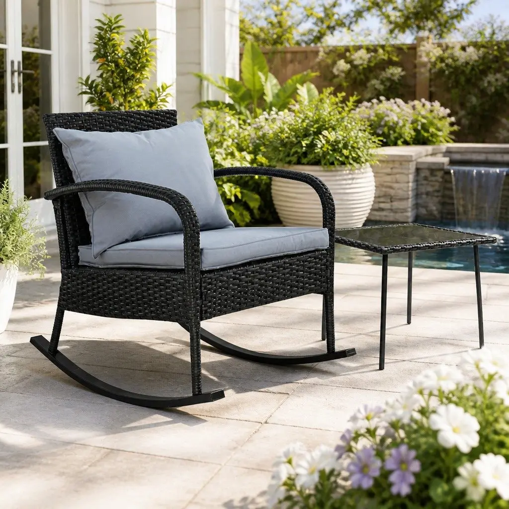 Outdoor Rocking Chair and Side Table Set