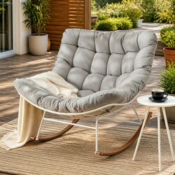 Outdoor Rocking Chair White Papasan Lounge Garden Patio Furniture Relax Seat