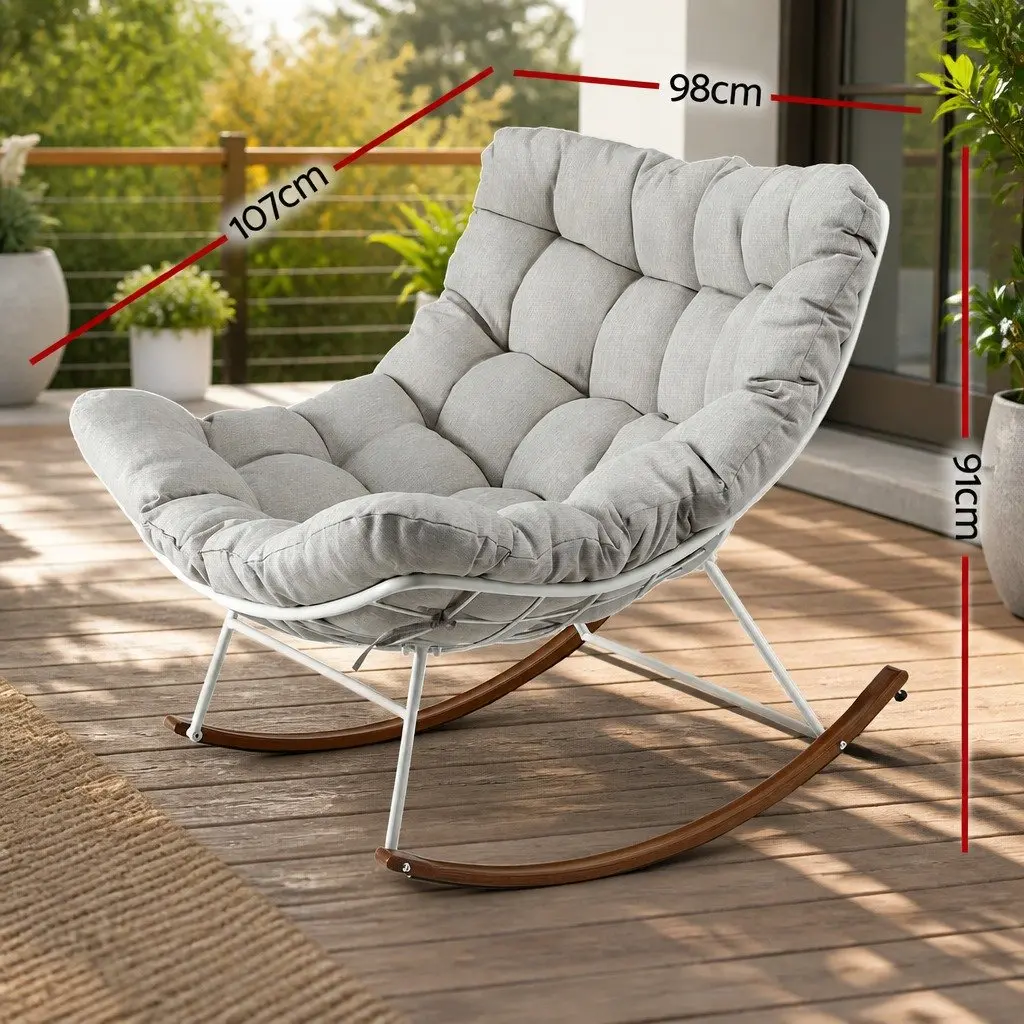 Outdoor Rocking Chair for Patio Garden White 107cm W x 91cm D x 98cm H