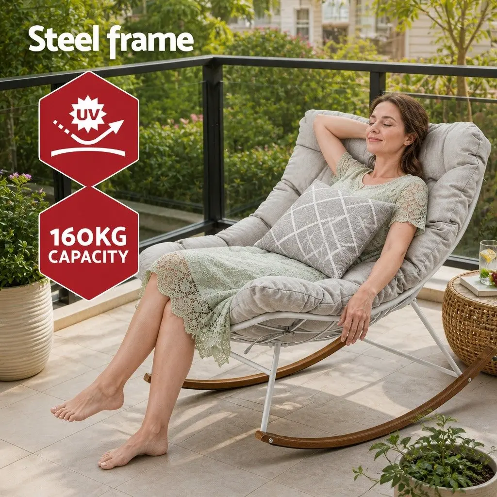 Outdoor Rocking Chair for Patio Garden White 107cm W x 91cm D x 98cm H