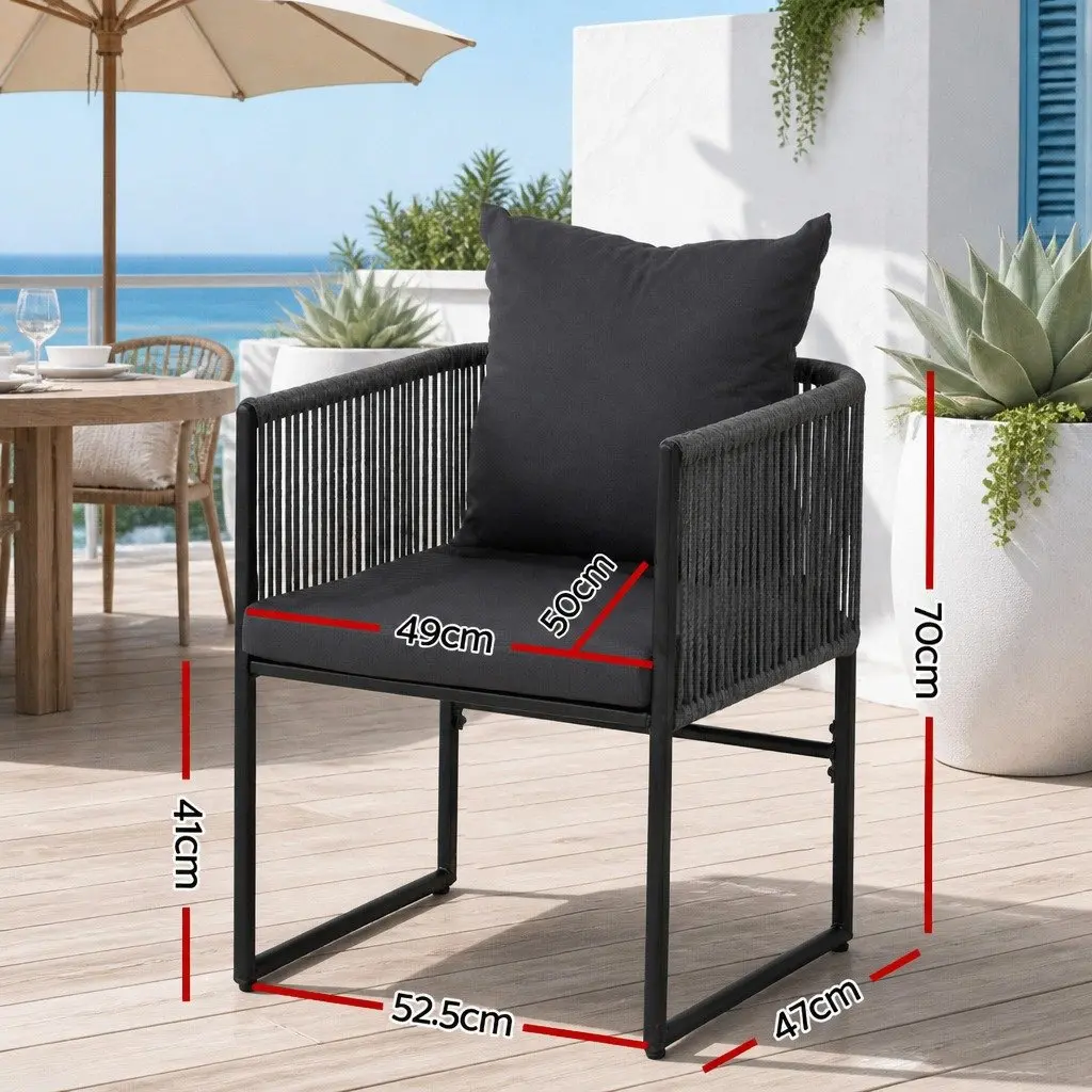 Outdoor Dining Chairs for Patio Garden 2 Piece Woven Rope Steel Frame Seating