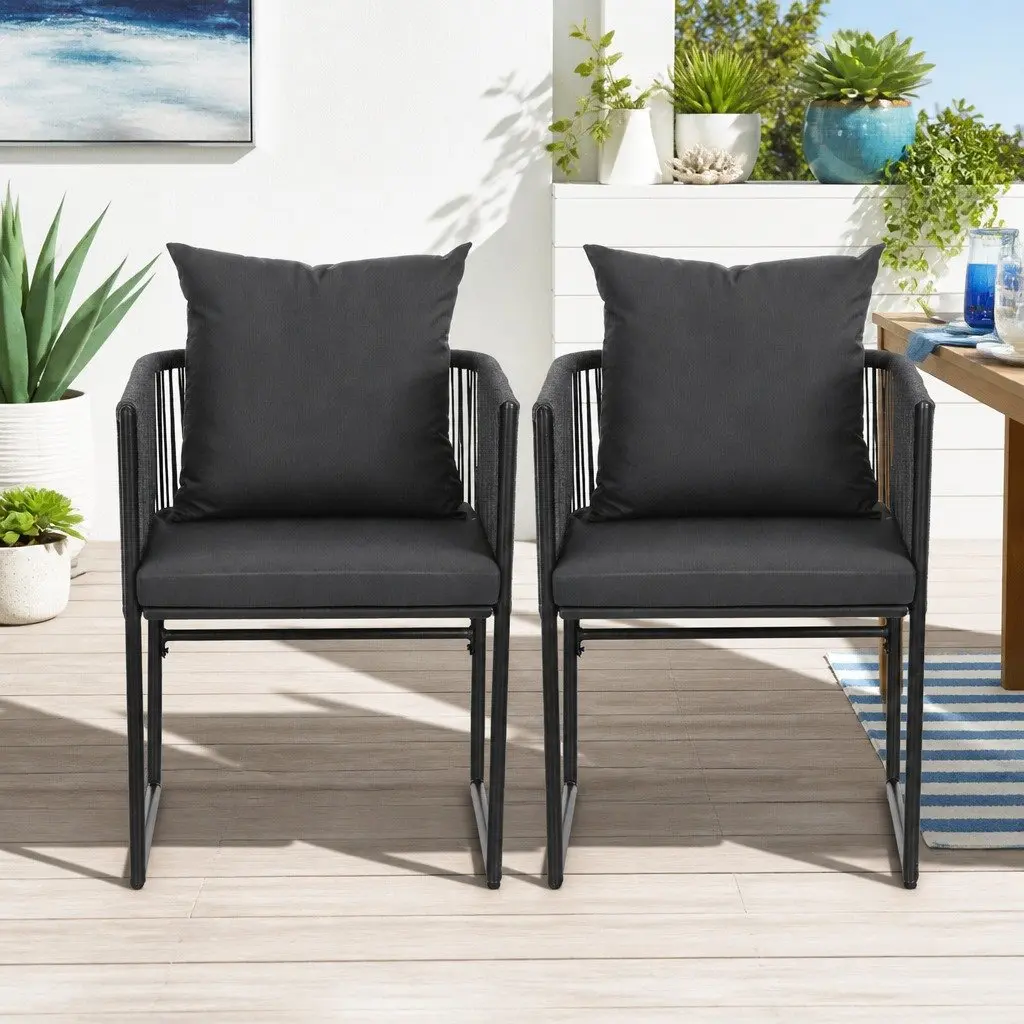 Outdoor Dining Chairs for Patio Garden 2 Piece Woven Rope Steel Frame Seating