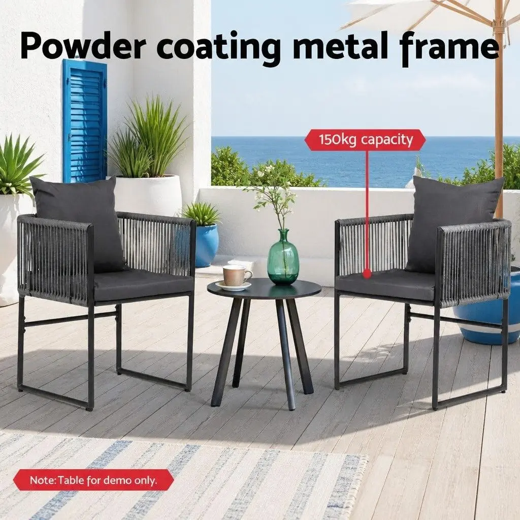 Outdoor Dining Chairs for Patio Garden 2 Piece Woven Rope Steel Frame Seating