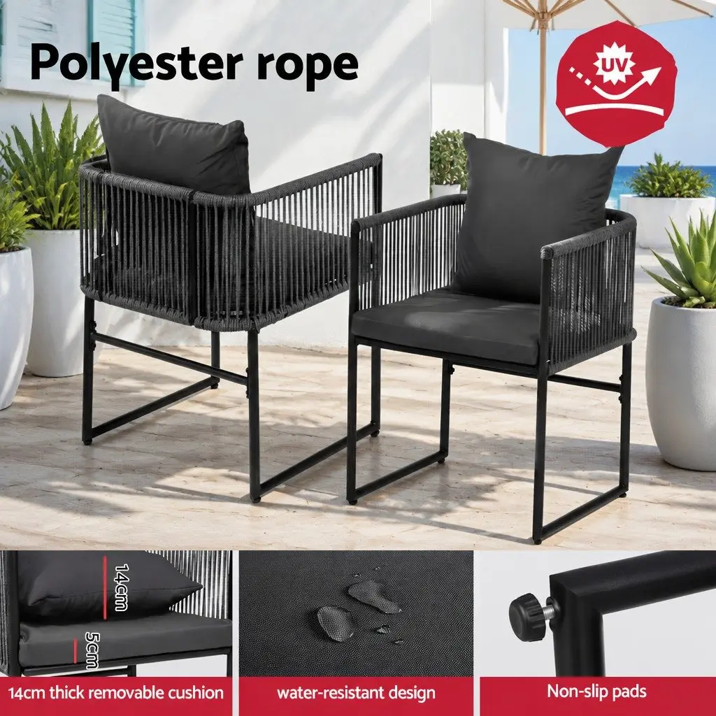 Outdoor Dining Chairs for Patio Garden 2 Piece Woven Rope Steel Frame Seating