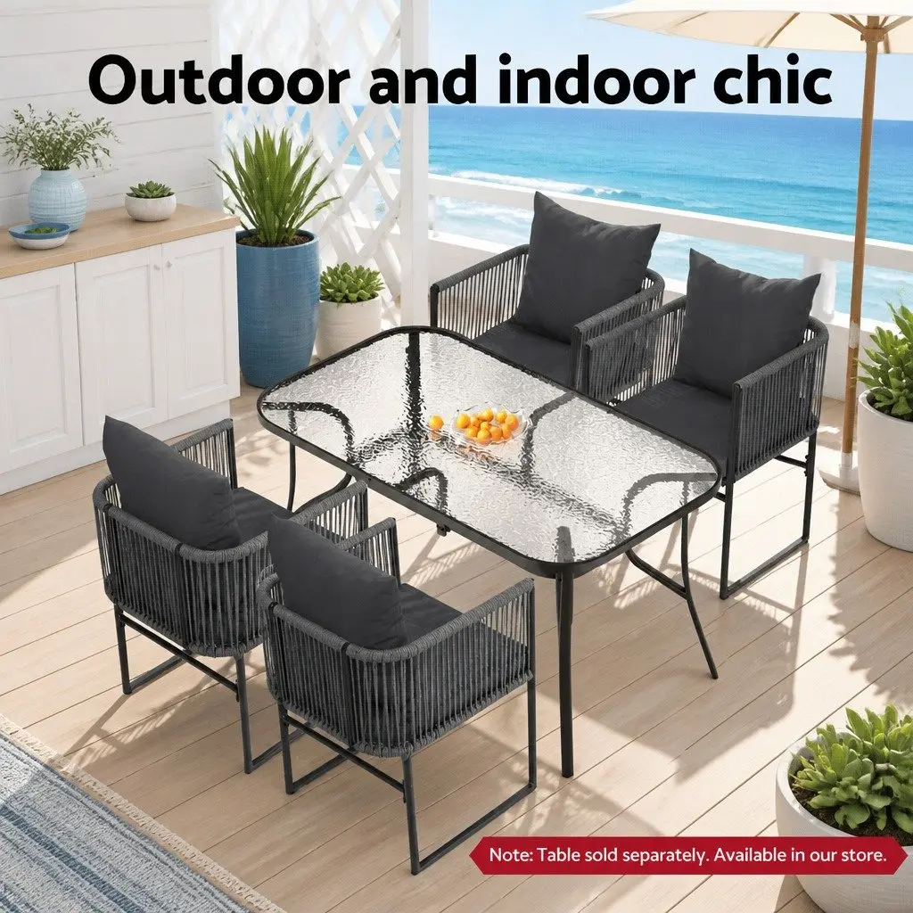 Outdoor Dining Chairs for Patio Garden 2 Piece Woven Rope Steel Frame Seating