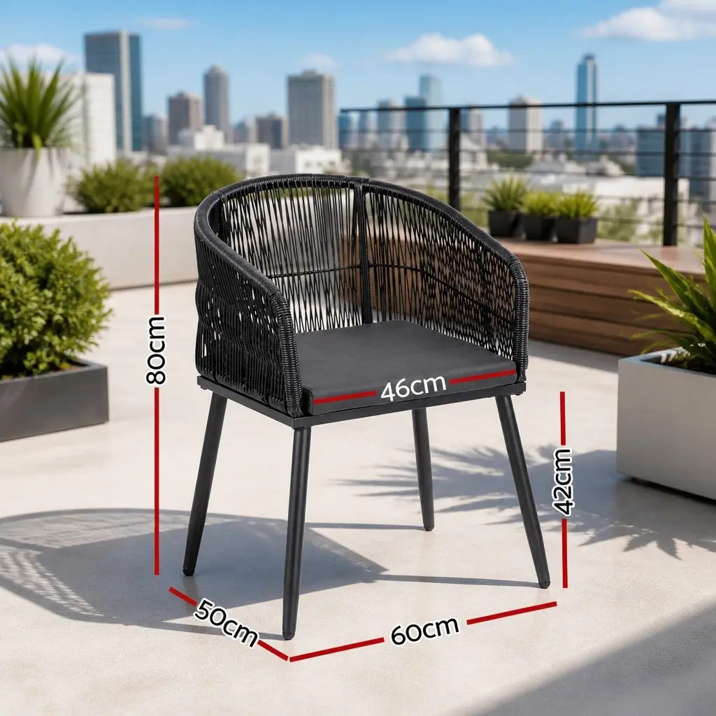 Outdoor Chairs for Patio Garden 2 Piece Black Steel Wicker Armchair