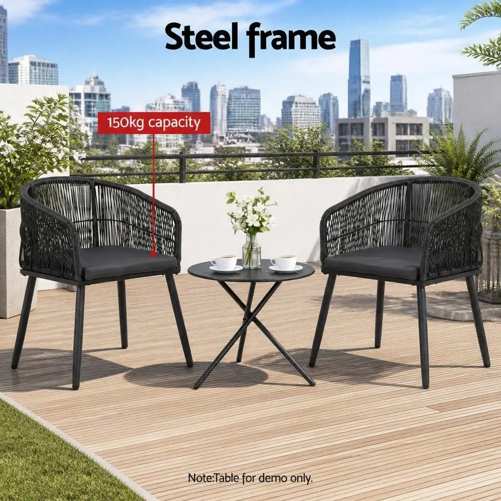 Outdoor Chairs for Patio Garden 2 Piece Black Steel Wicker Armchair