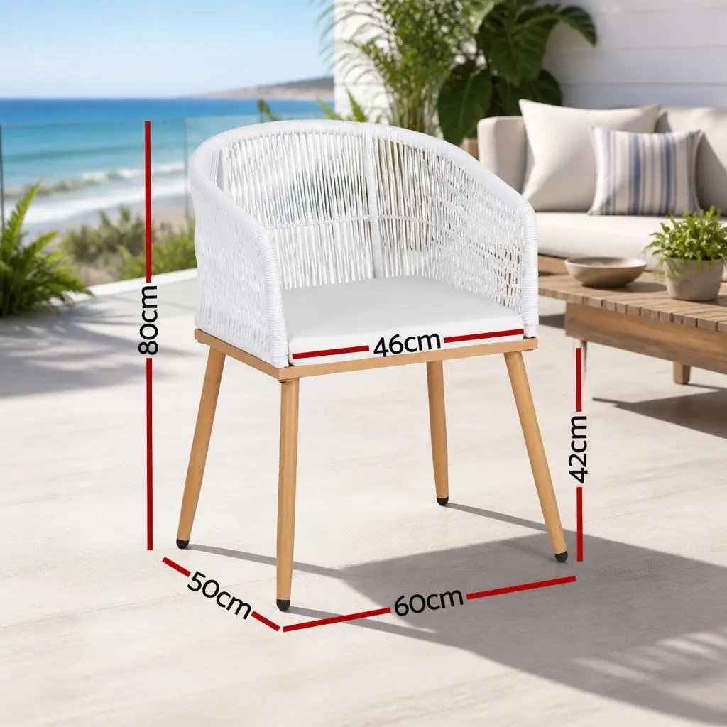 Outdoor Chairs for Patio Garden 2 Piece White Wicker Steel
