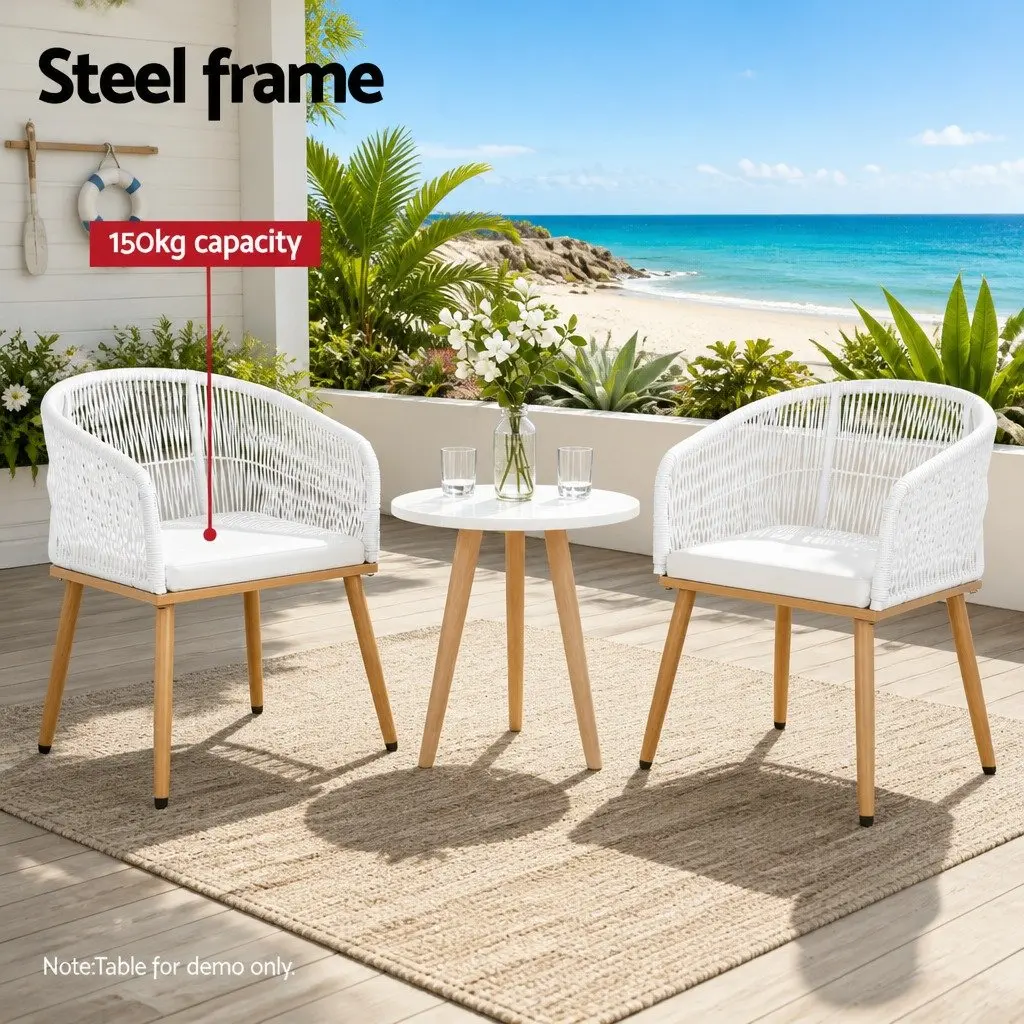 Outdoor Chairs for Patio Garden 2 Piece White Wicker Steel