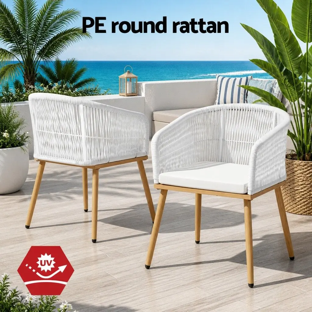 Outdoor Chairs for Patio Garden 2 Piece White Wicker Steel